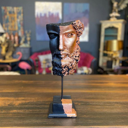 Rose Gold Gilded Zeus Bust Stone Sculpture - MAIA HOMES