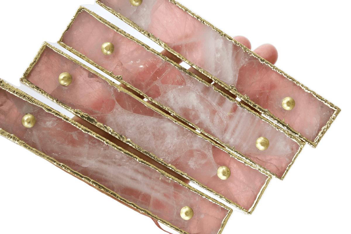 Rose Quartz Agate Cabinet Door Pull Handle - Set of 4