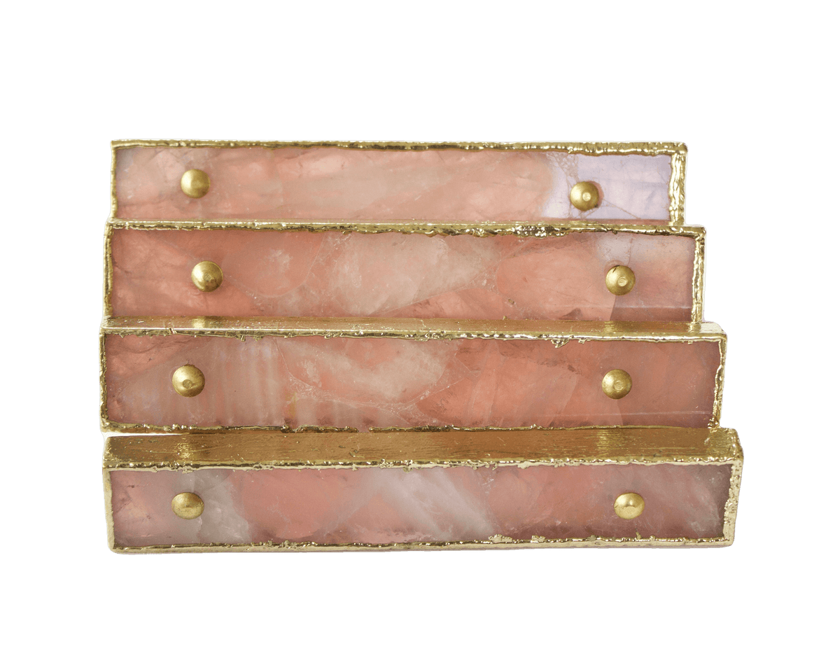 Rose Quartz Agate Cabinet Door Pull Handle - Set of 4