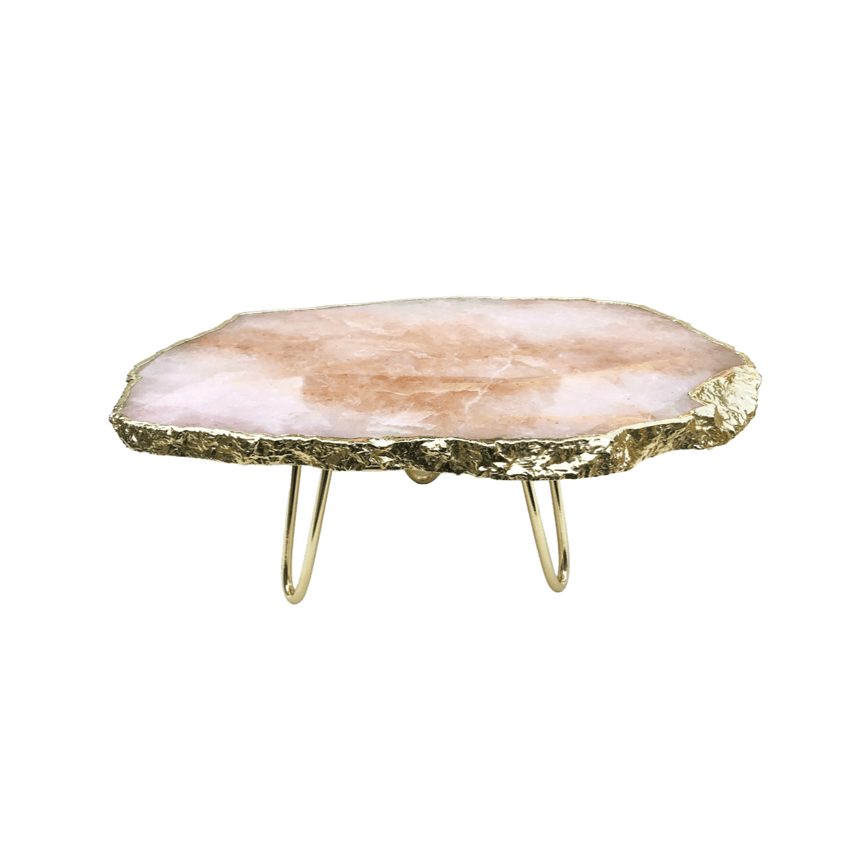 Rose Quartz Agate Cake Stand with Brass Legs