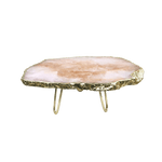 Rose Quartz Agate Cake Stand with Brass Legs