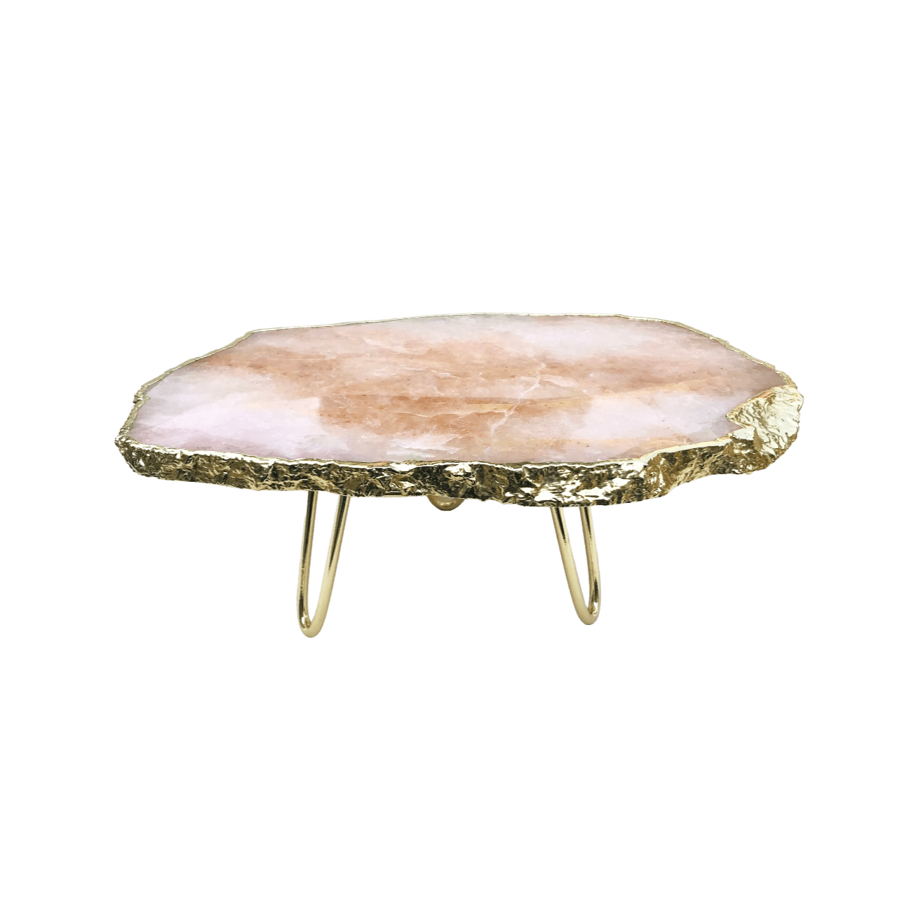 Rose Quartz Agate Cake Stand with Brass Legs