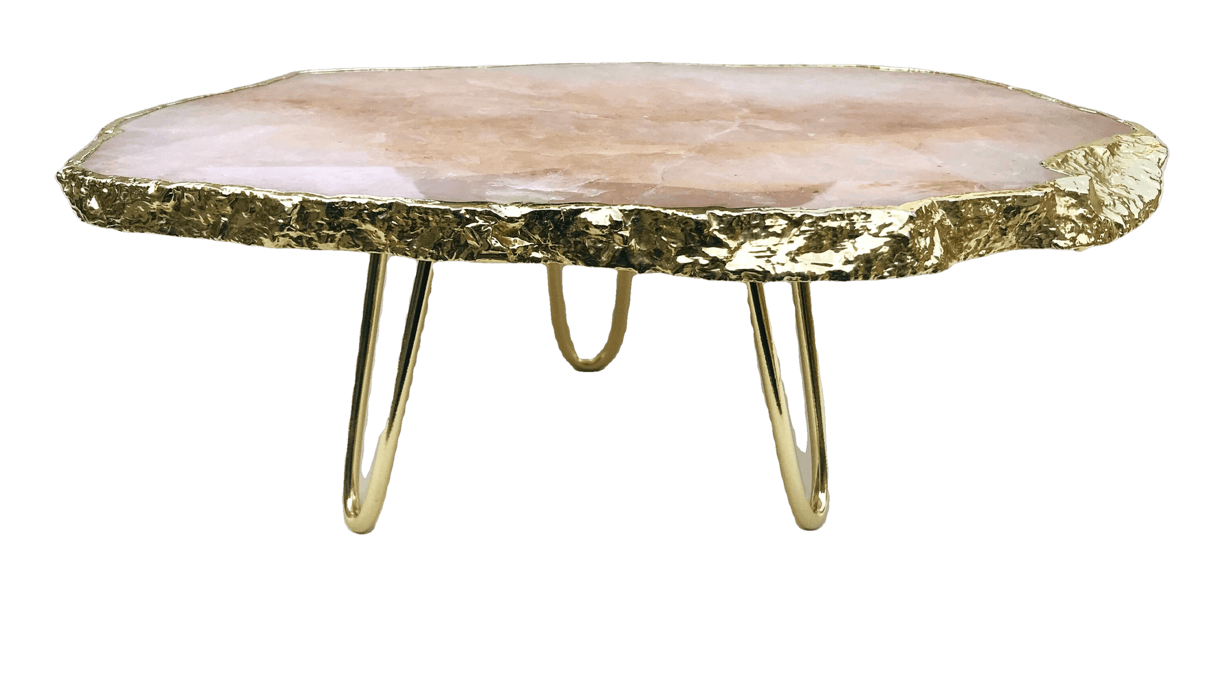 Rose Quartz Agate Cake Stand with Brass Legs