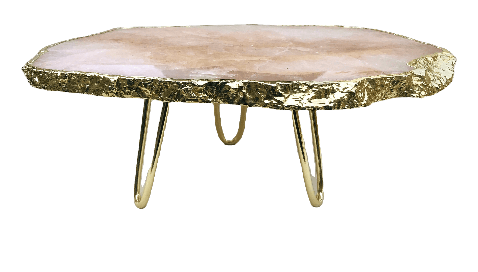 Rose Quartz Agate Cake Stand with Brass Legs - MAIA HOMES