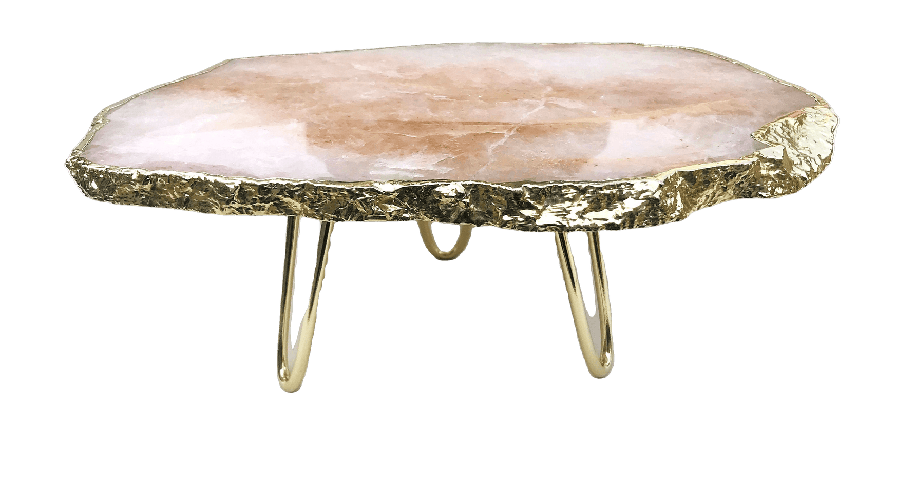 Rose Quartz Agate Cake Stand with Brass Legs