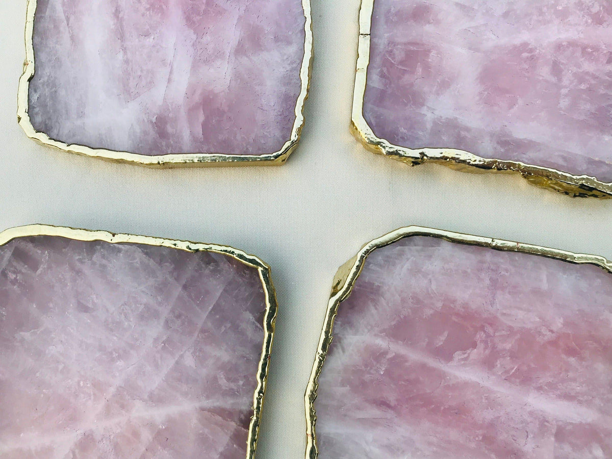 Rose Quartz Agate Coaster - Set of 4