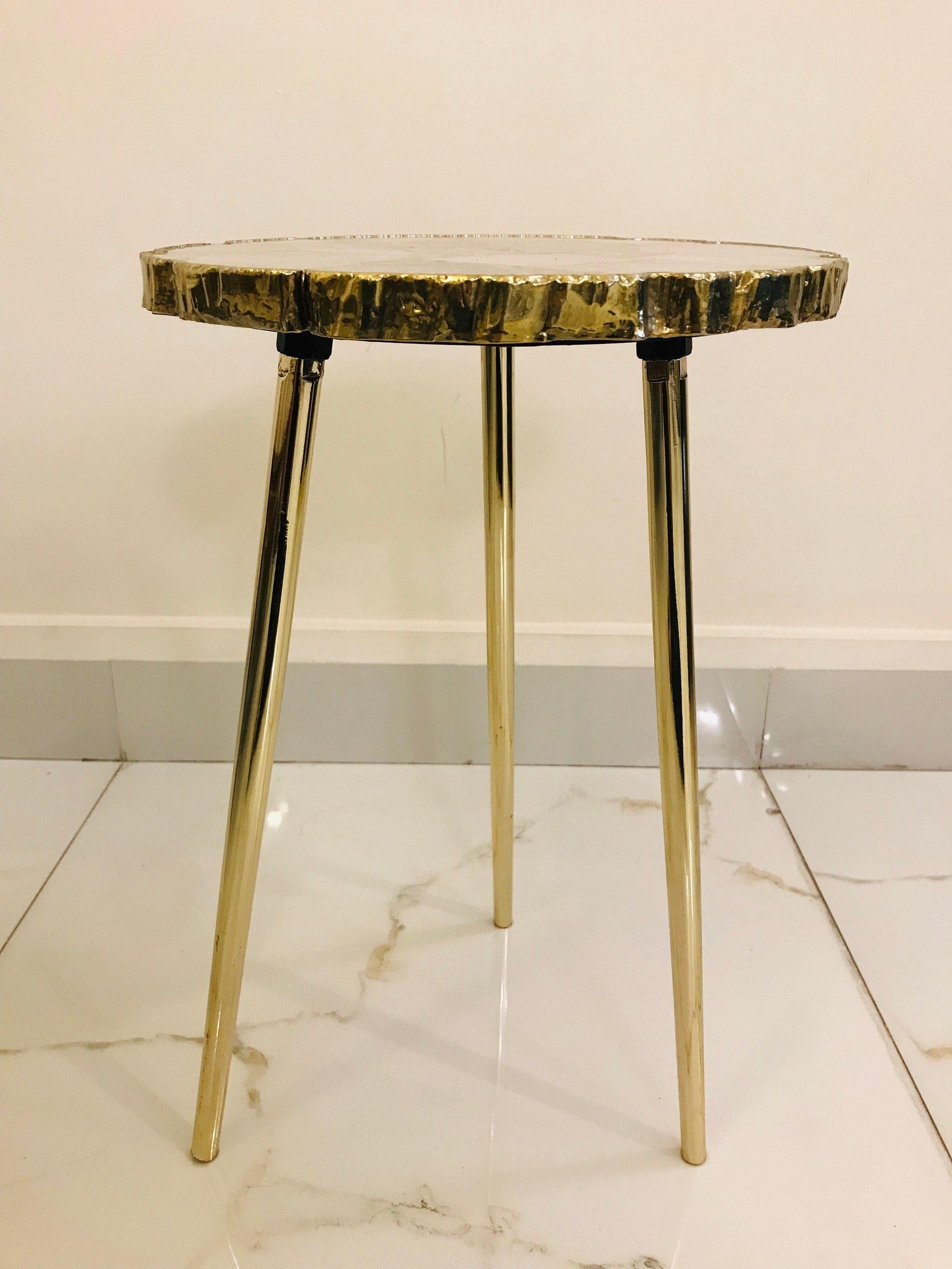 Rose Quartz Agate Organic Edge Accent Table