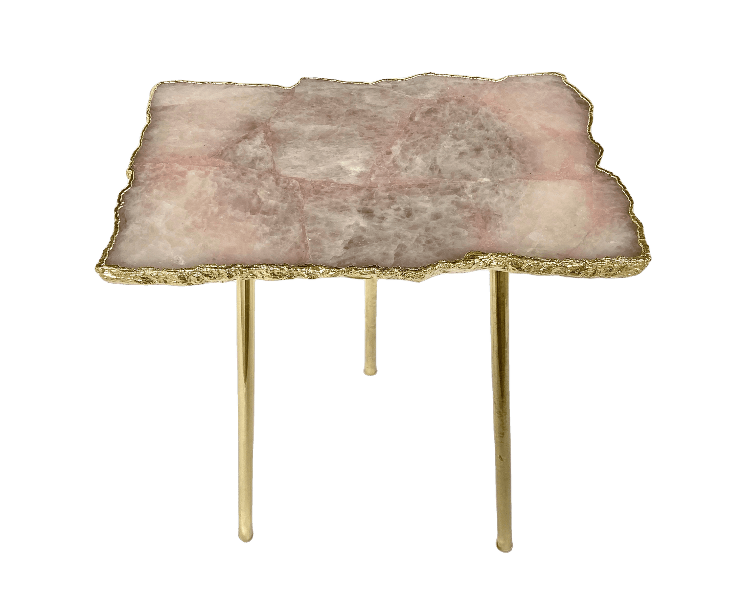 Rose Quartz Agate Organic Edge Side Table Rose Gold Finish