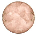 Rose Quartz Agate Round Serving Tray With Brass Handles 14 inches Rose Gold