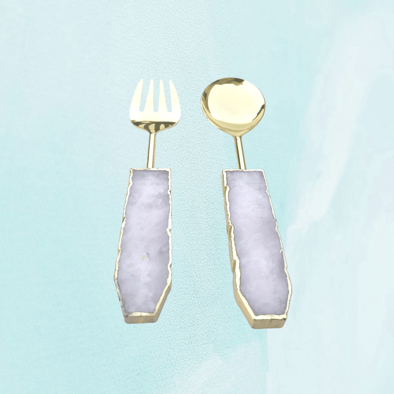 Rose Quartz Agate Salad Server - Set of 2 - MAIA HOMES