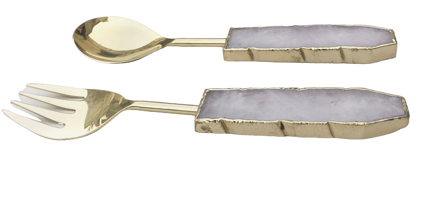 Rose Quartz Agate Salad Server - Set of 2 - MAIA HOMES