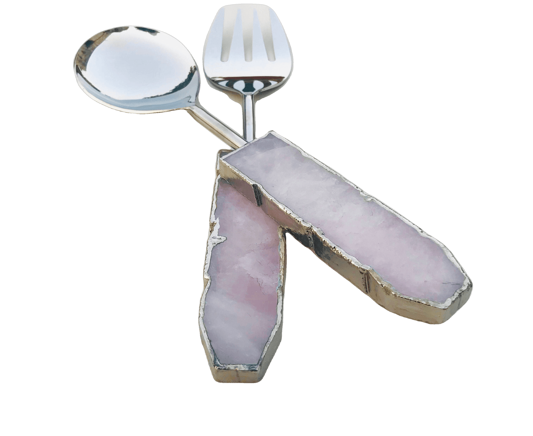 Rose Quartz Agate Salad Server - Set of 2