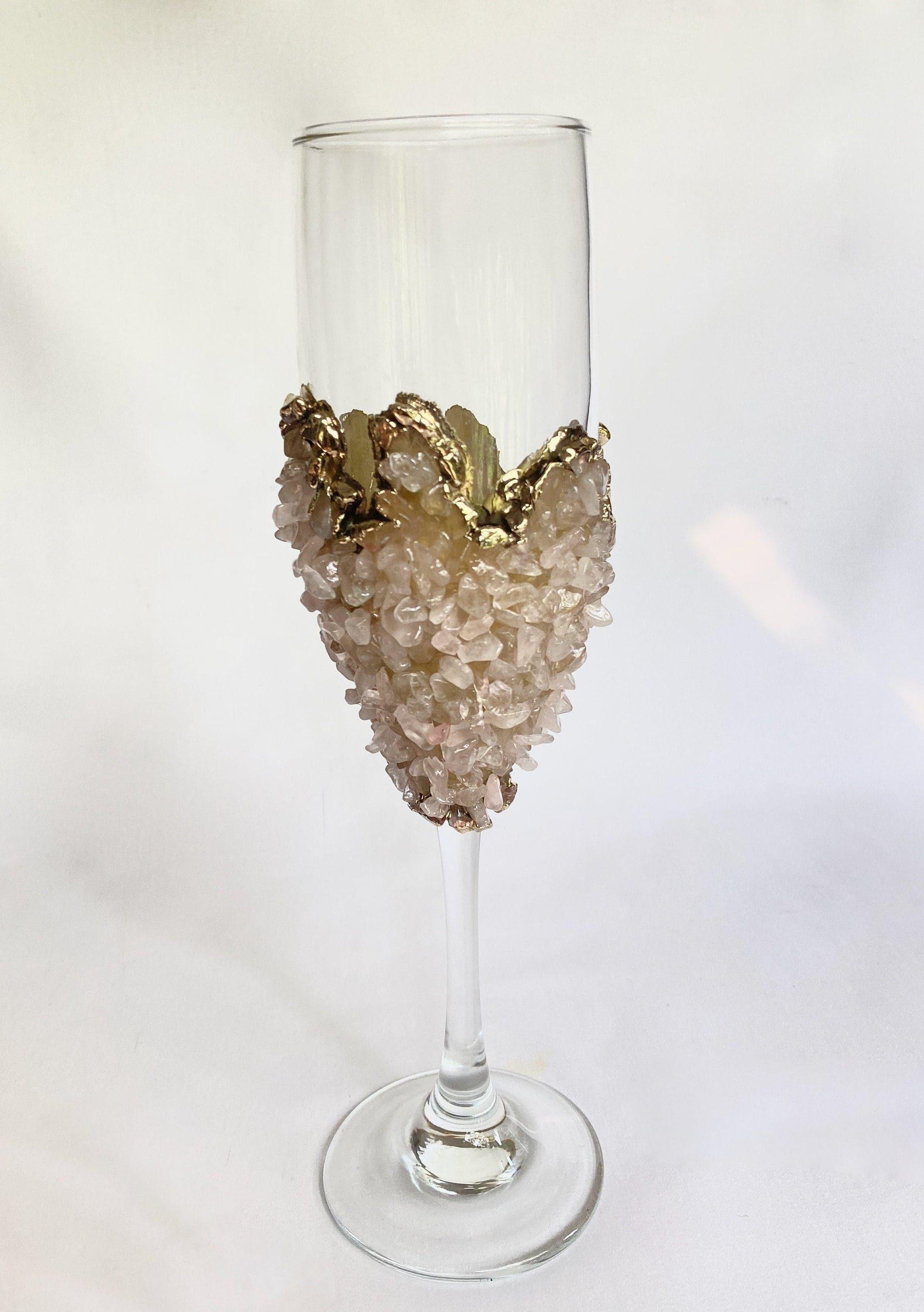 Rose Quartz Champagne Glass - Set of 2 Rose Gold Finish