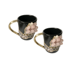 Rose Quartz Crystal Black Ceramic Mug with Gold Handle