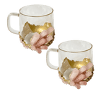 Rose Quartz Glass Coffee Mug with Handle - Set of 2