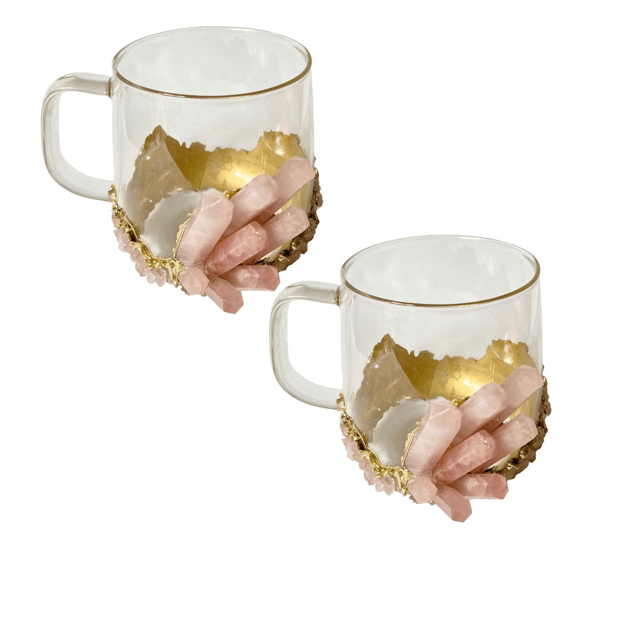 Rose Quartz Glass Coffee Mug with Handle - Set of 2