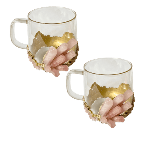 Rose Quartz Glass Coffee Mug with Handle - Set of 2 - MAIA HOMES