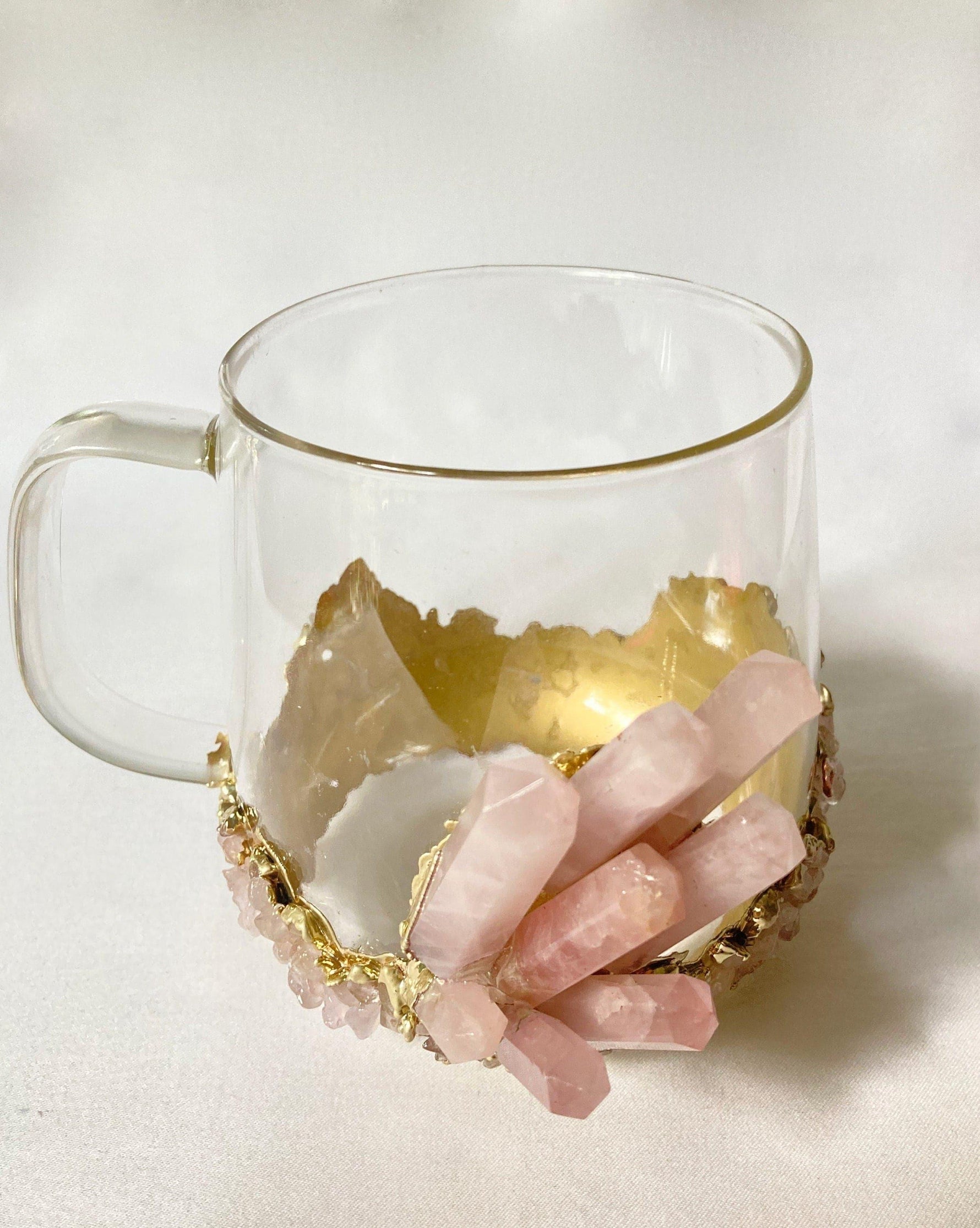 Rose Quartz Glass Coffee Mug with Handle - Set of 2 Rose Gold Finish