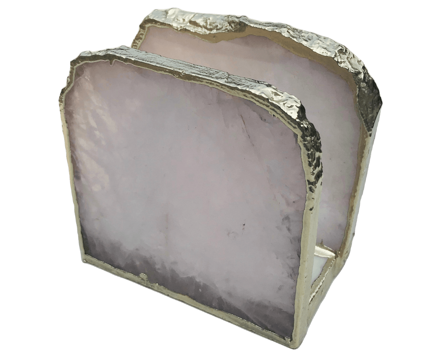 Rose Quartz Stone Napkin Holder Silver