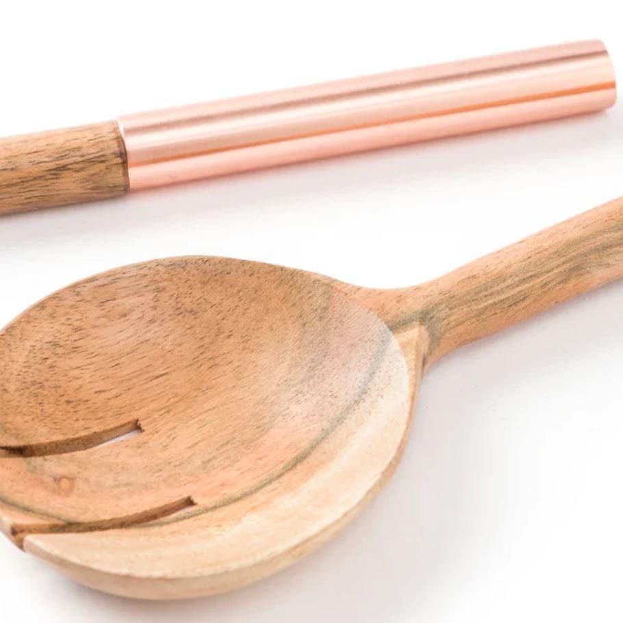 Roseate Wooden Salad Servers with Rose Gold Handles - MAIA HOMES