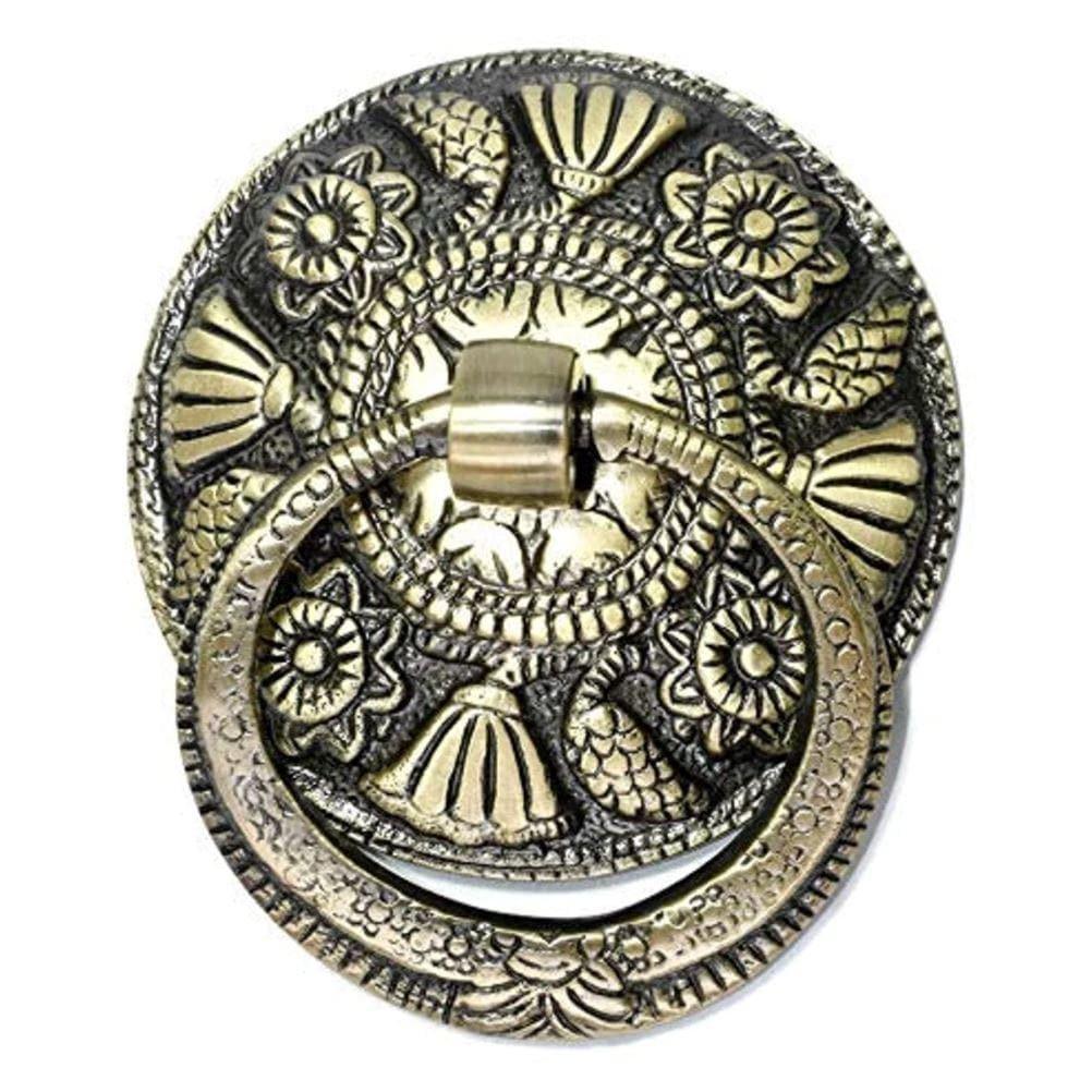 Round Carved Flower Brass Door Knocker