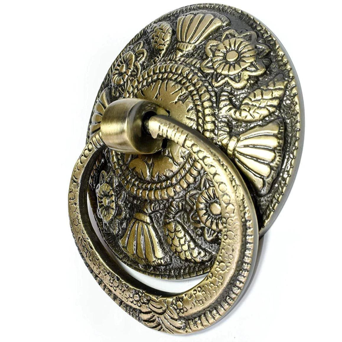 Round Carved Flower Brass Door Knocker