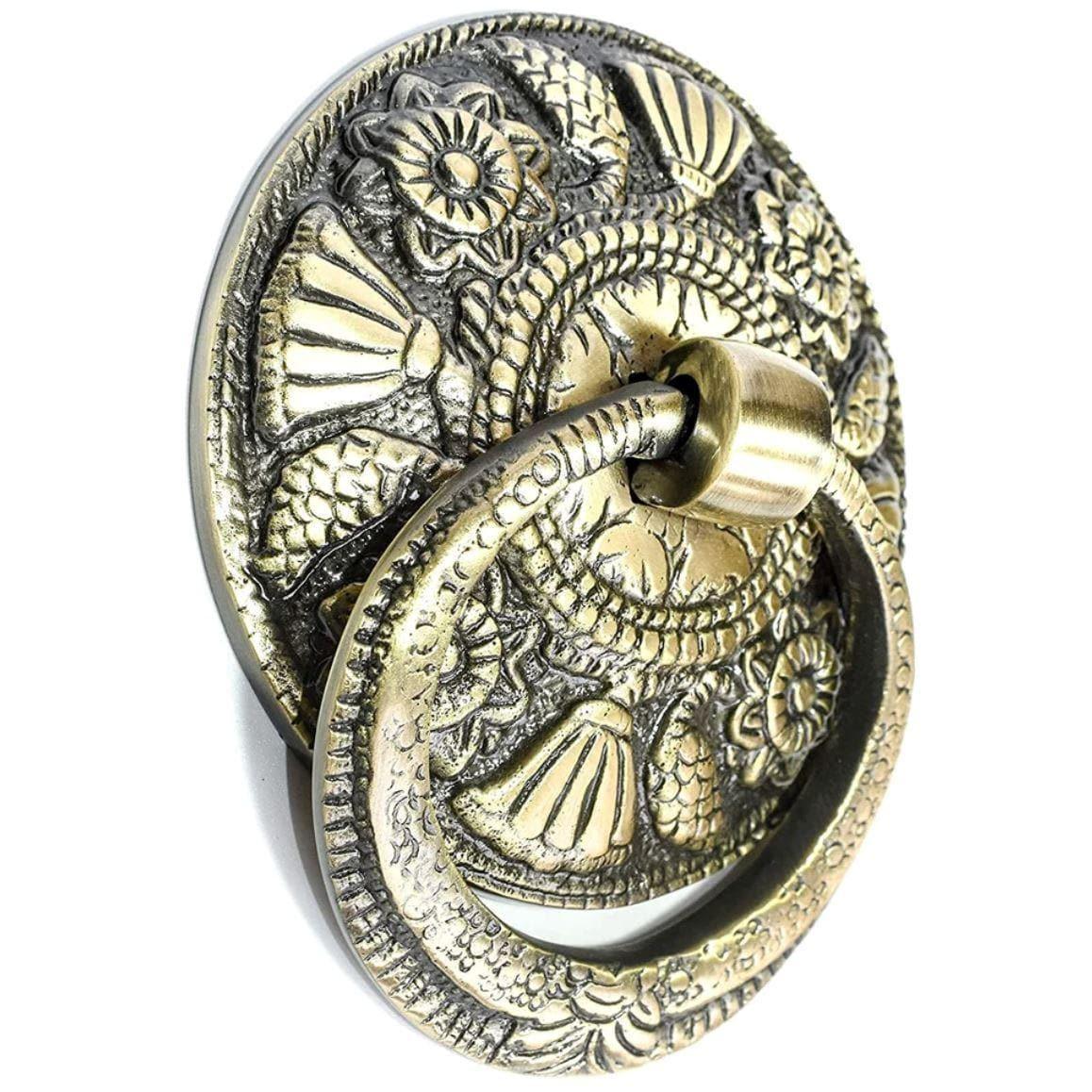 Round Carved Flower Brass Door Knocker