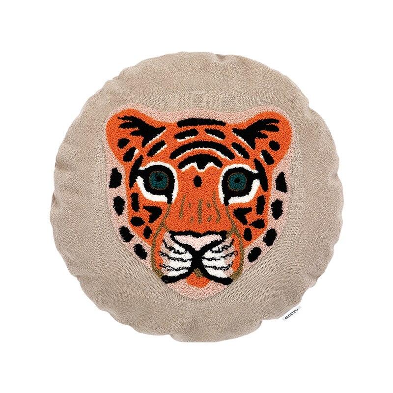 Round Jungle Leopard Tiger Embroidered Pillow Cover - MAIA HOMES
