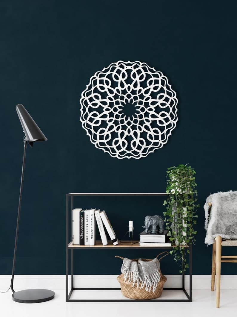 Round Mandala Metal Wall Art White