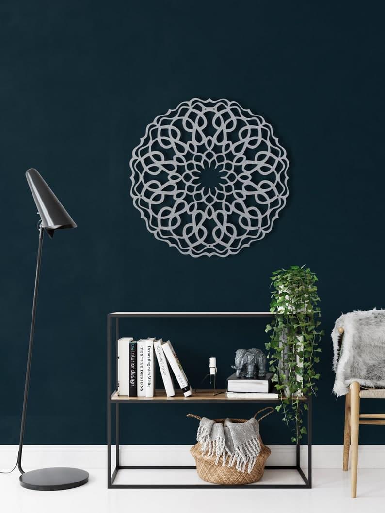 Round Mandala Metal Wall Art Silver