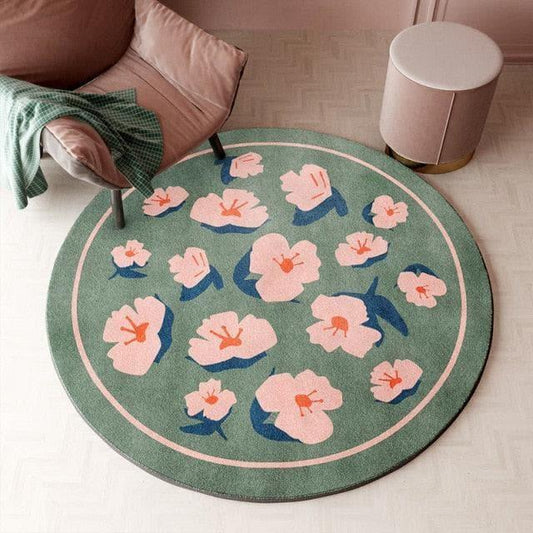Round Pink Paper Flowers Accent Rug - MAIA HOMES