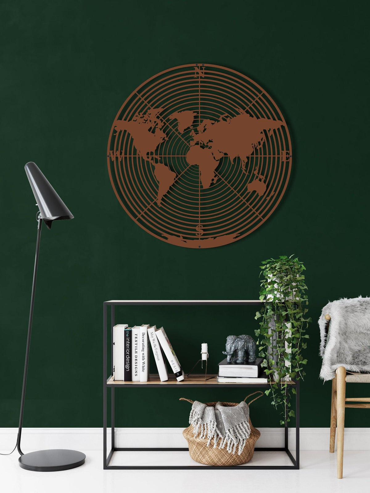 Round World Map Continents Metal Wall Art