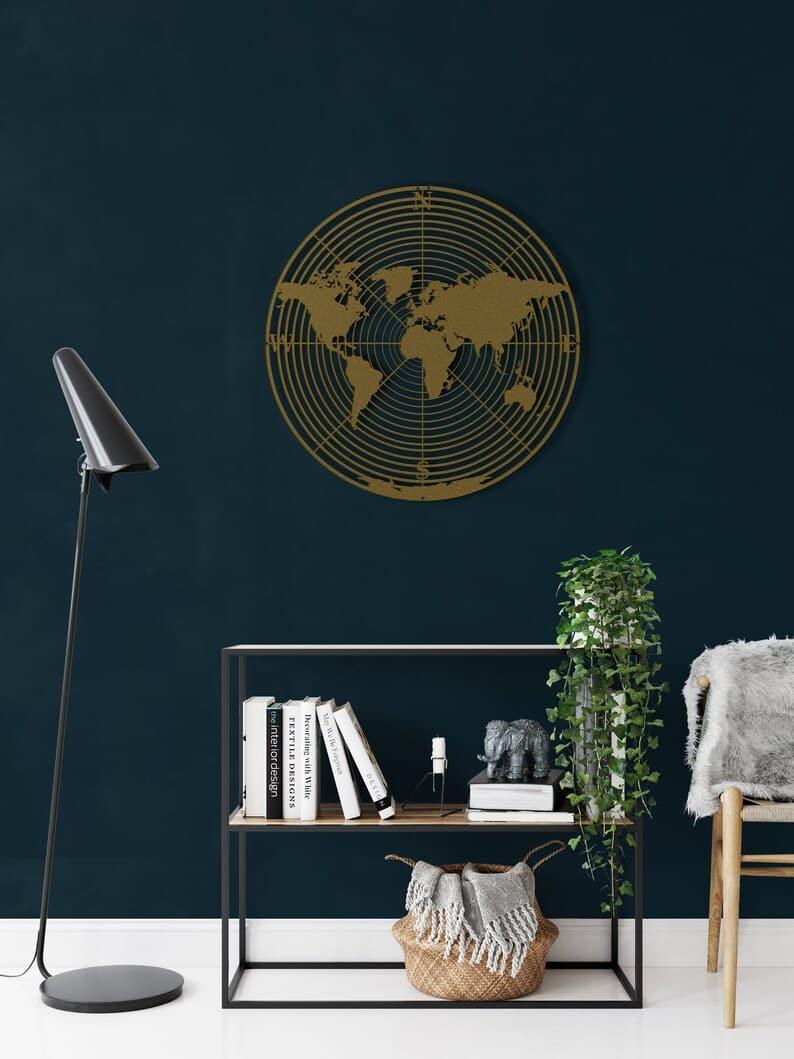 Round World Map Continents Metal Wall Art - MAIA HOMES