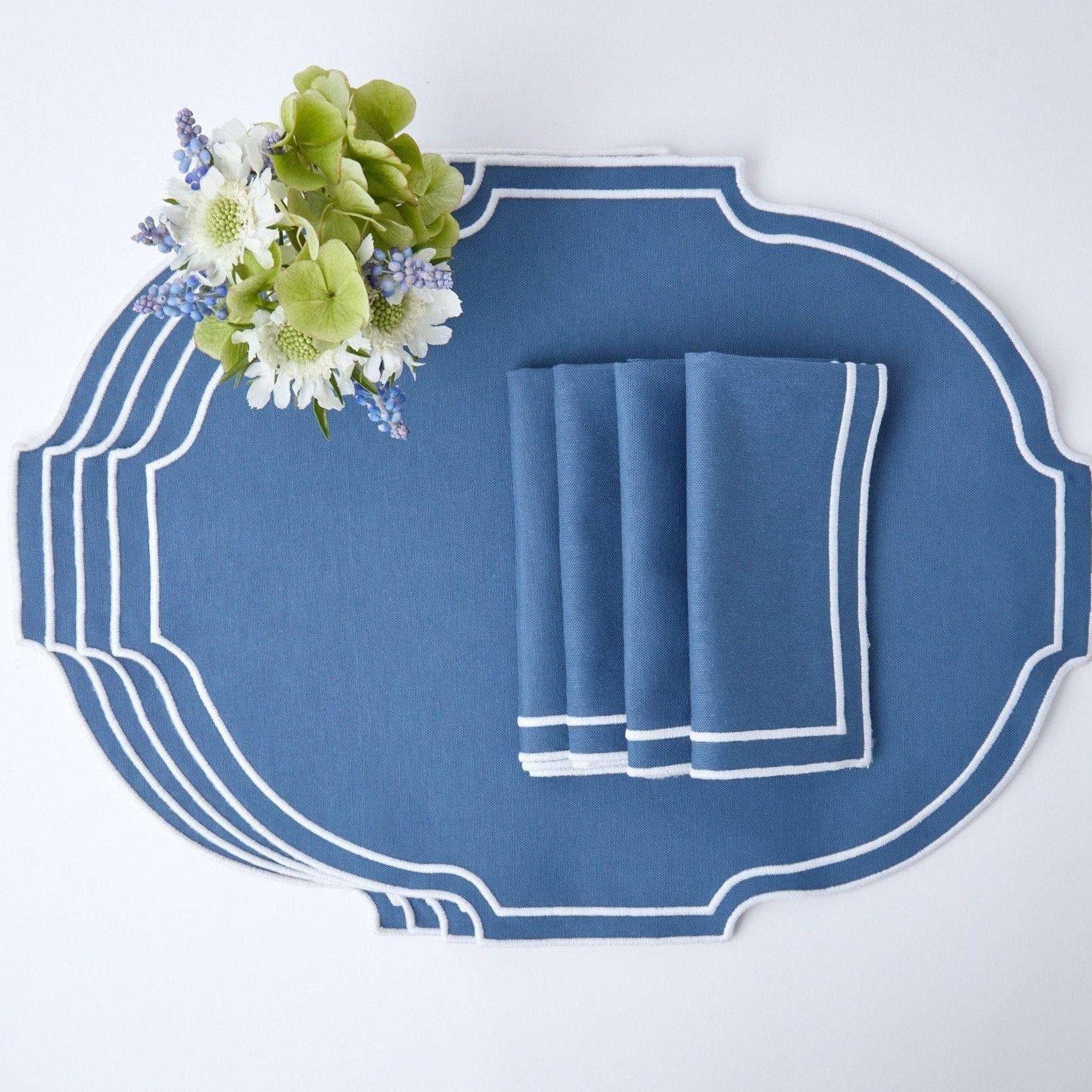 Royal Blue Embroidered Dining Placemats and Napkins Set