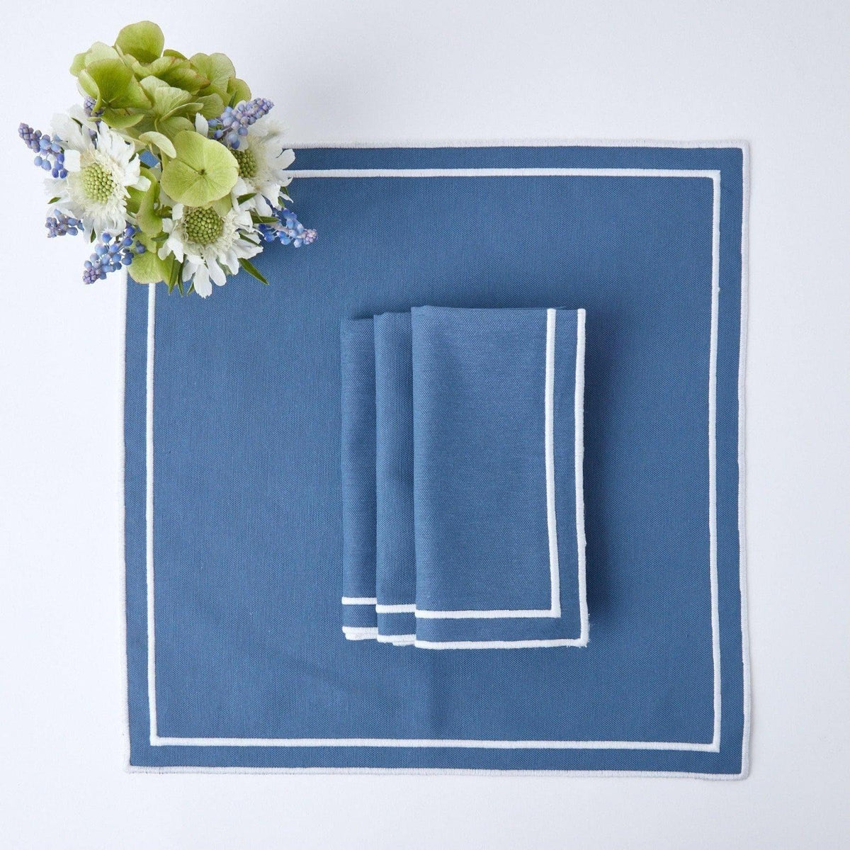 Royal Blue Embroidered Dining Placemats and Napkins Set