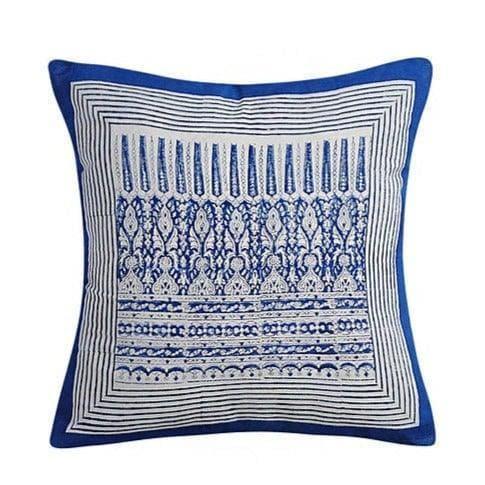 Royal Blue Hand Blocked Printed Cotton Cushion Covers - Pack of 2