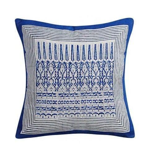 Royal Blue Hand Blocked Printed Cotton Cushion Covers - Pack of 2 - MAIA HOMES