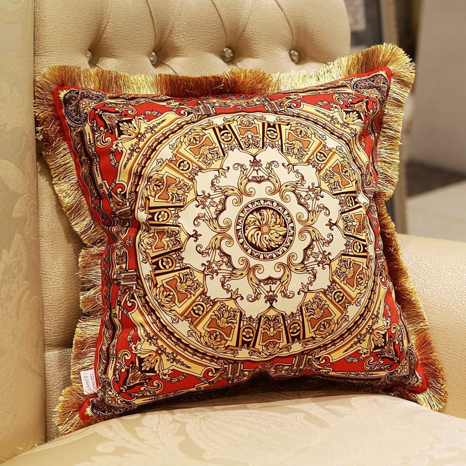 Royal Fringed Jacquard Pillow Case Red