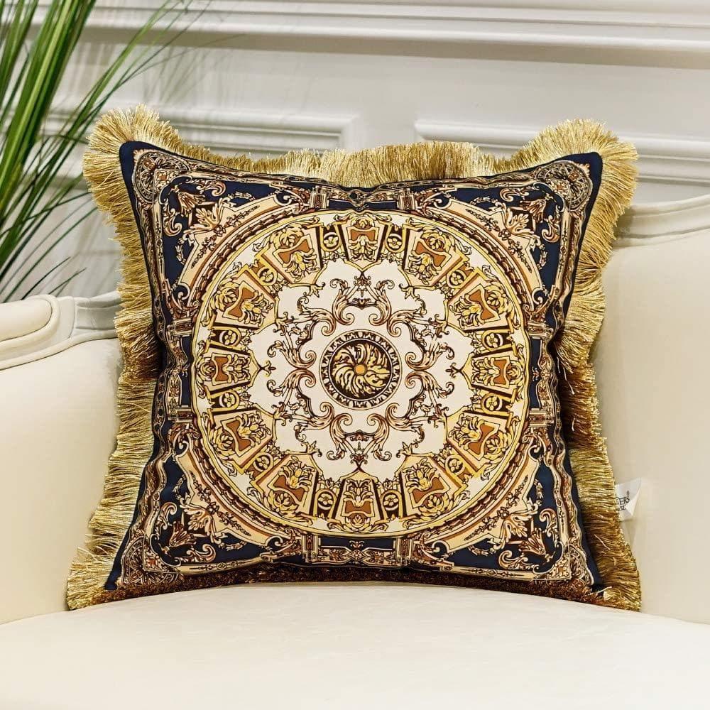 Royal Fringed Jacquard Pillow Case Blue