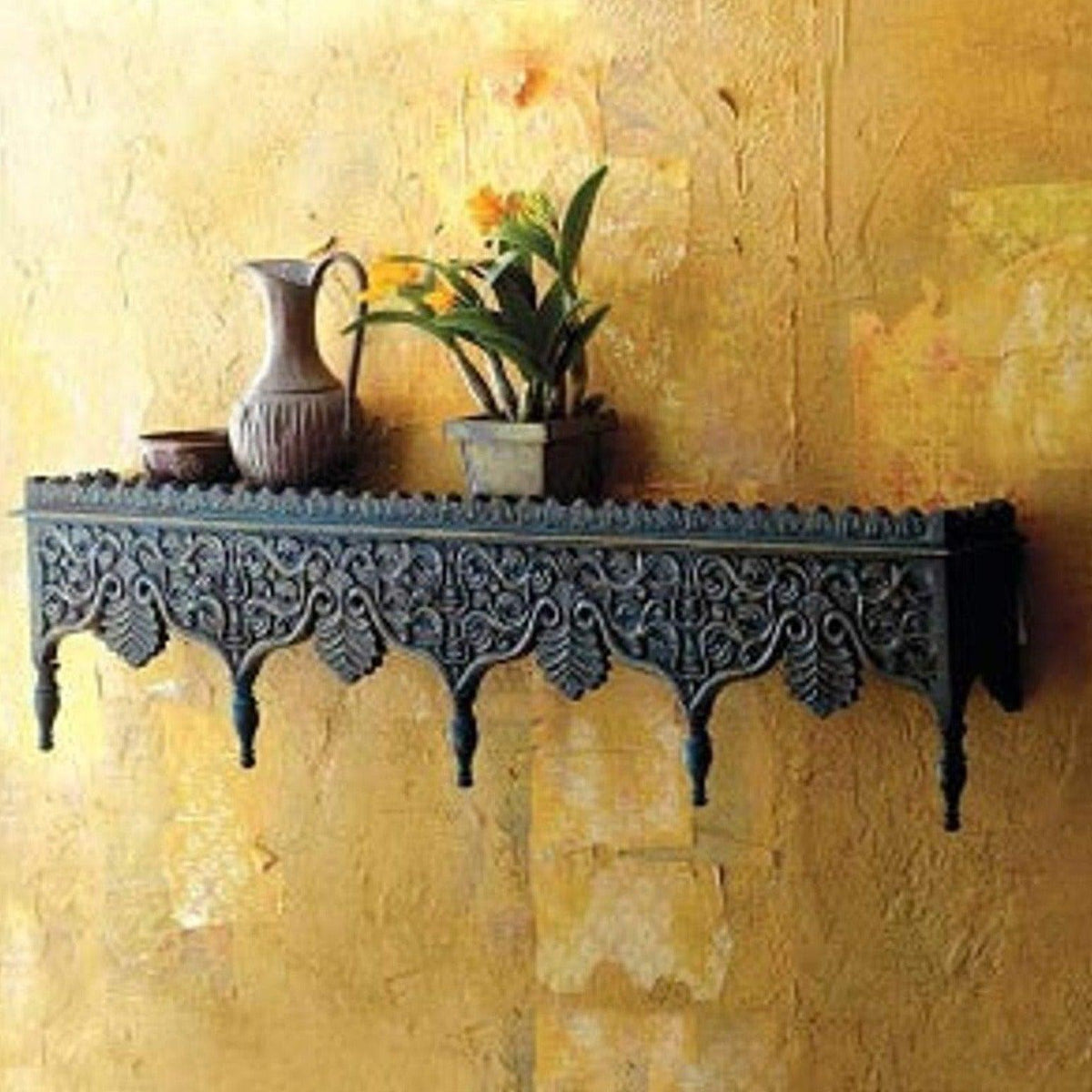 Royal Grime Hand Carved Wooden Wall Shelf