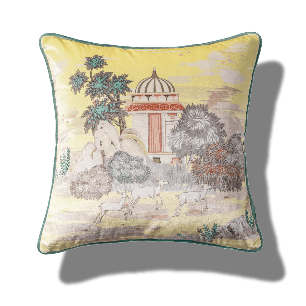 Royal Oriental Garden Jacquard Throw Pillow Cover Golden Palace