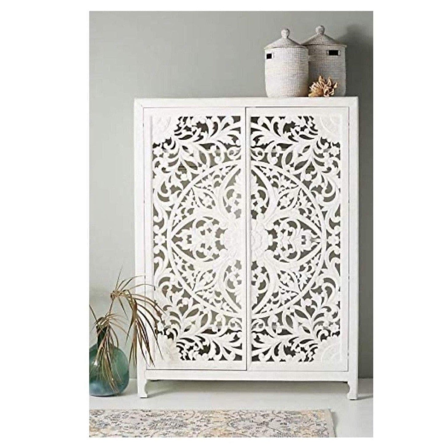 Royal Shell Hand Carved Wooden Cabinet - MAIA HOMES