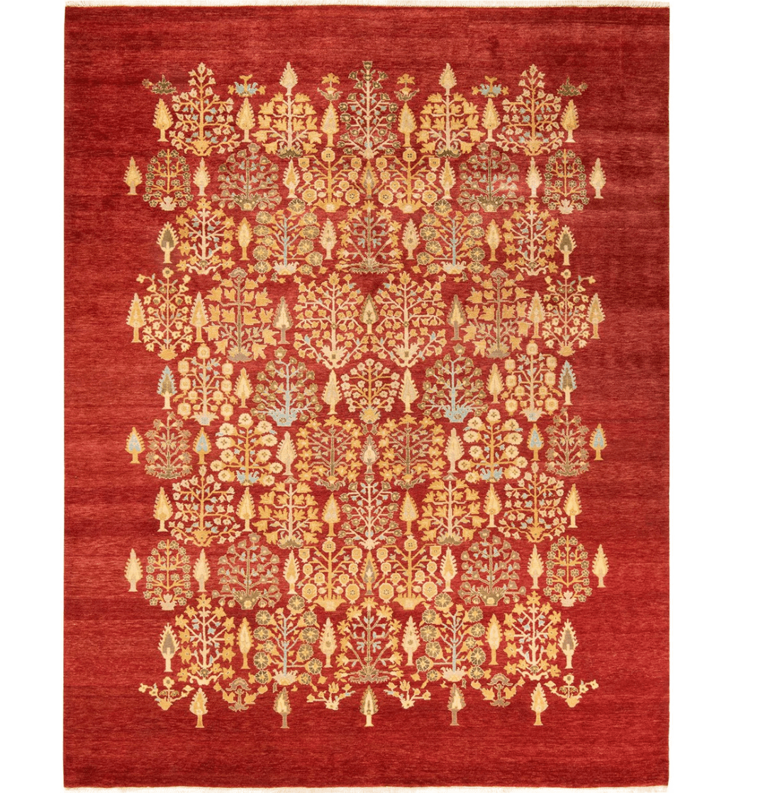 Ruby Trees of Lives Hand Spun Wool Hand Knotted Area Rug