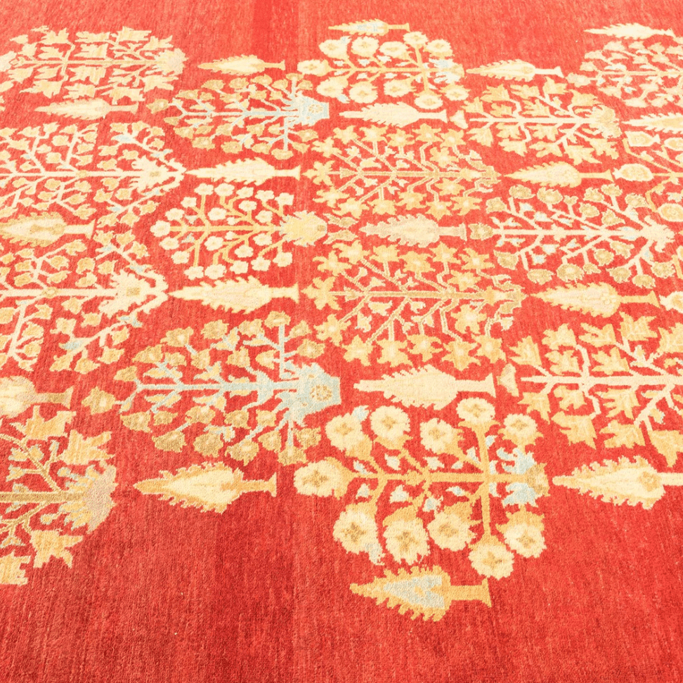 Ruby Trees of Lives Hand Spun Wool Hand Knotted Area Rug - MAIA HOMES
