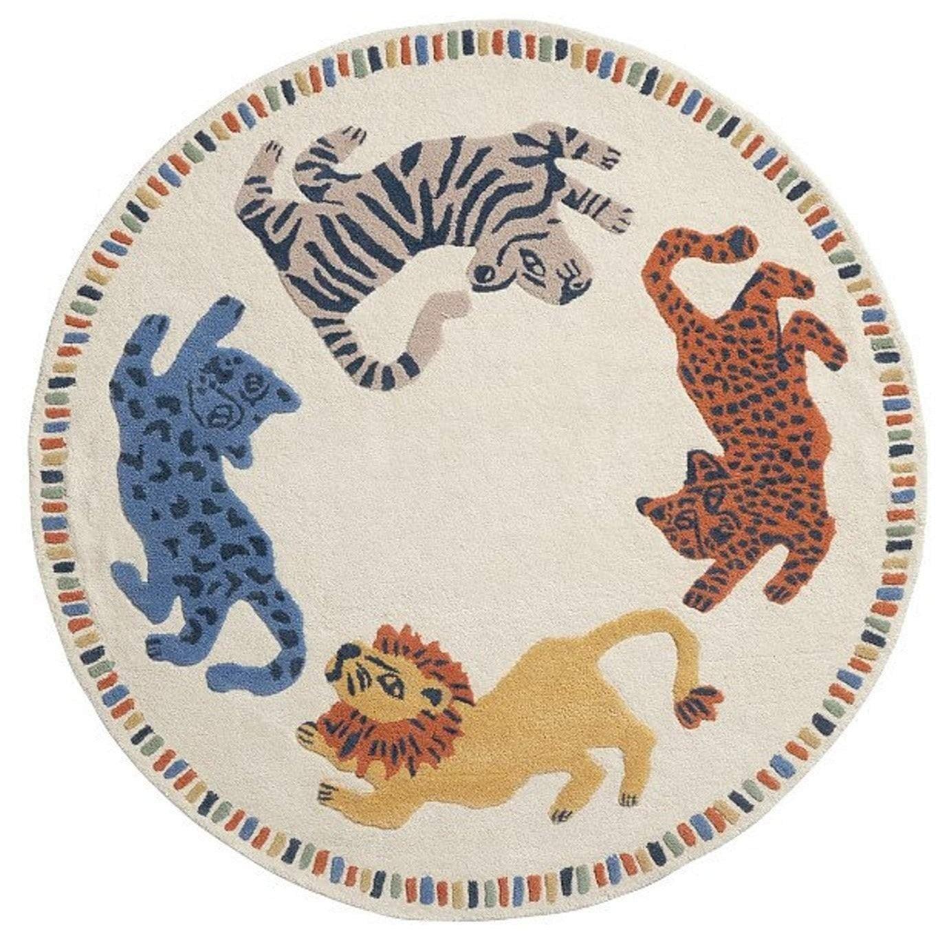 Safari Animal Round Hand Tufted Wool Rug