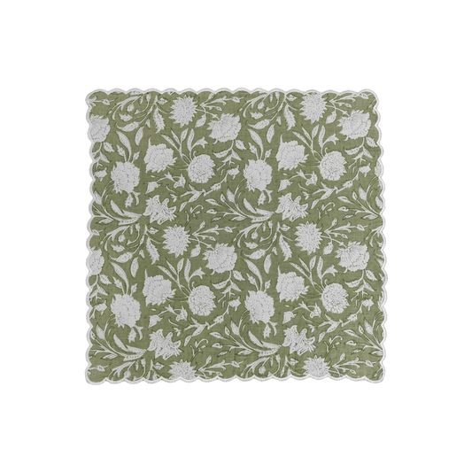 Sage green and White Scalloped Cotton Napkins - MAIA HOMES
