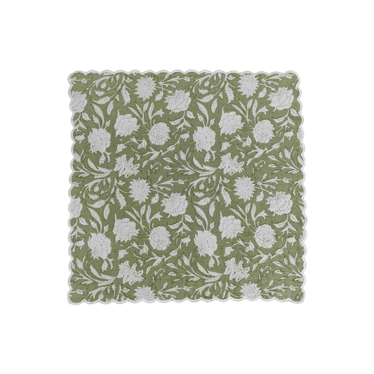 Sage green and White Scalloped Cotton Napkins