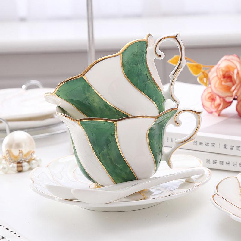 Scallop Style Tea Cup with Classic Handle and Saucer Set