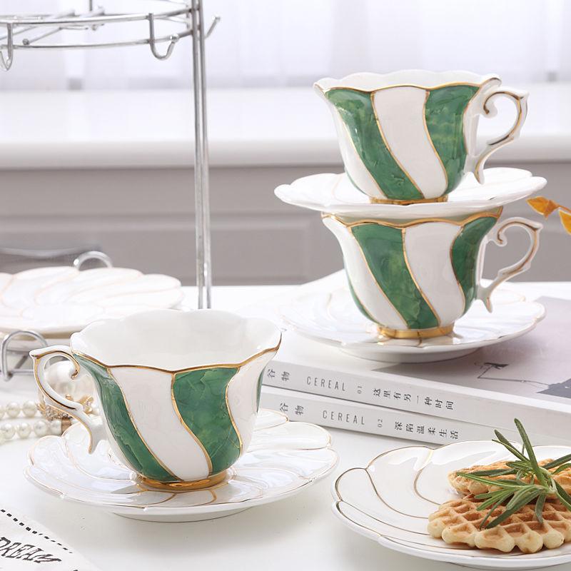 Scallop Style Tea Cup with Classic Handle and Saucer Set - MAIA HOMES