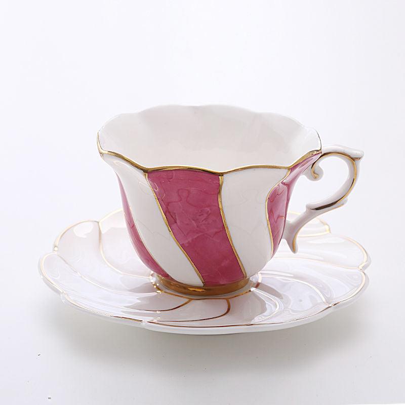 Scallop Style Tea Cup with Classic Handle and Saucer Set Pink